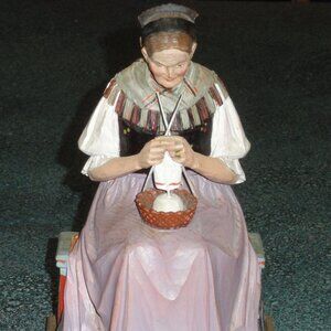 1950s ANRI Hand Carved Seated Woman Knitting Signed M.K. Kaslatter RARE FIND!
